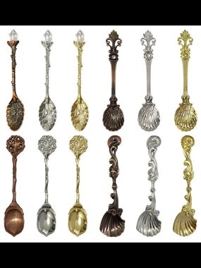 Grace Ornate Serving Spoons in Gold, Silver, and Copper Tones